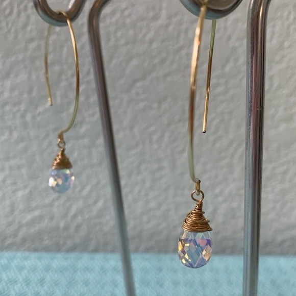Clear Crystal Teardrop Round Hoop Dangle Earrings - Picture 5 of 11
